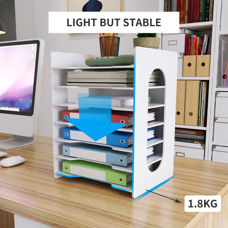 Natwind 7-Tier File Paper Organizer for Desk & Desktop - White File Holder with Mail Letter Tray & Paper Sorter for Home Office, School Classroom - Image 5